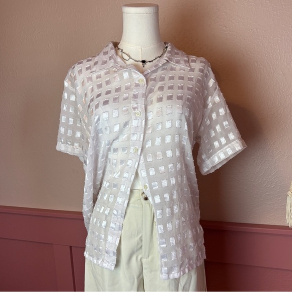 selene sport women's pearly mesh button up blouse white boho layer office